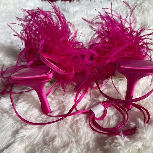 Zara Pink Feather Heels - Picture 6 of 13